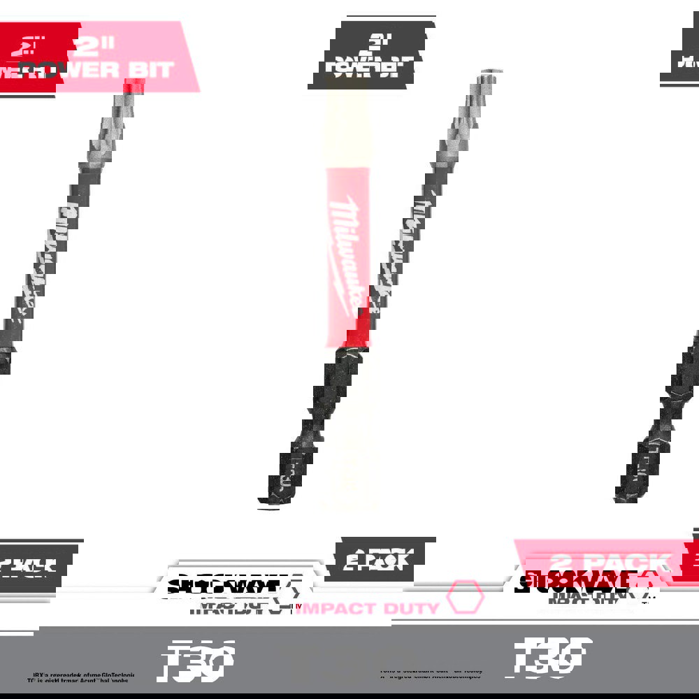 Power & Impact Screwdriver Bits & Holders; Bit Type: Torx; Power Bit ; Hex Size (Inch): 1/4 ; Drive Size: 1/4 ; Torx Size: T30 ; Overall Length (Inch): 2 ; Magnetic: No